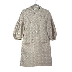 Wrap London Beige Eyelet Shirt Dress Size 4US Cotton Embroidered Pockets